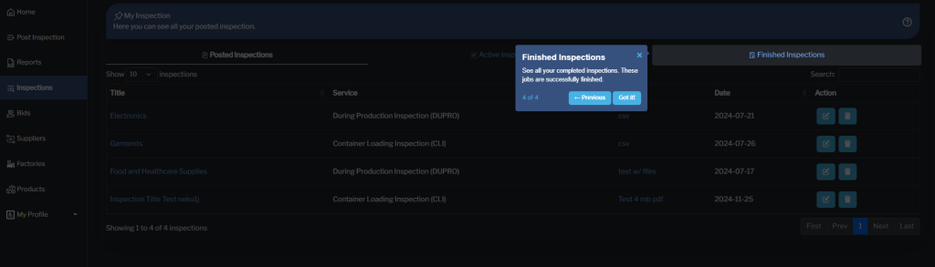 Step 4: Finished Inspections 