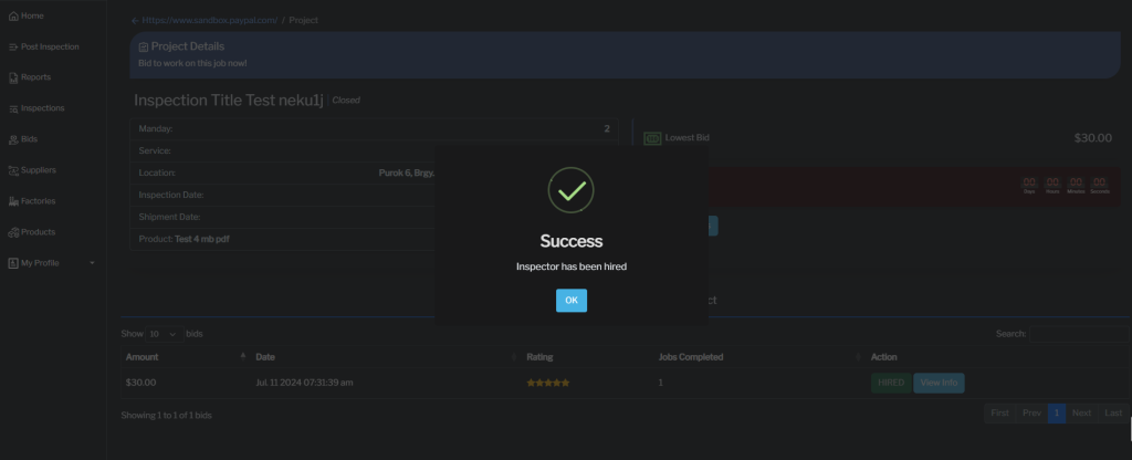 Success! Inspector has been hired