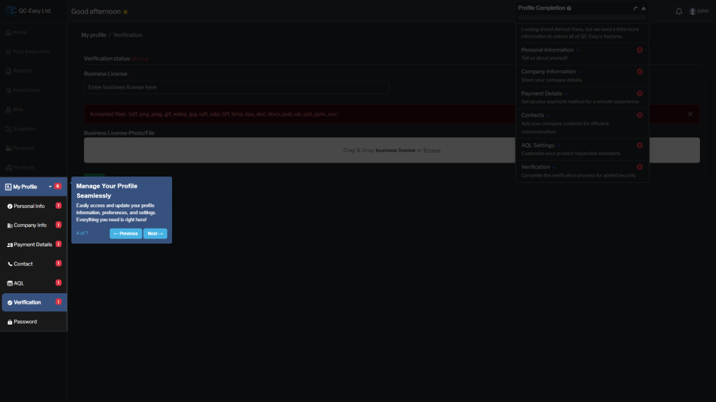 Complete Profile and Verification