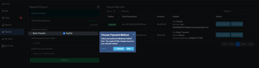 Request Payout Form