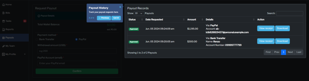 Submit Payout Request