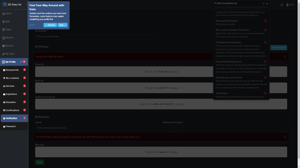 Complete Profile and Verification