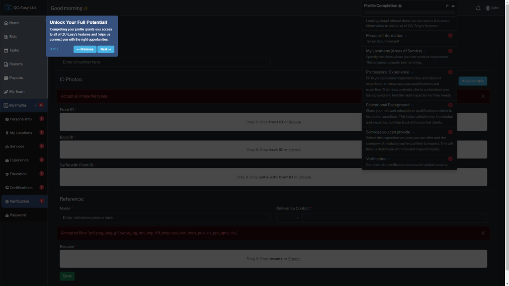 Complete Profile and Verification