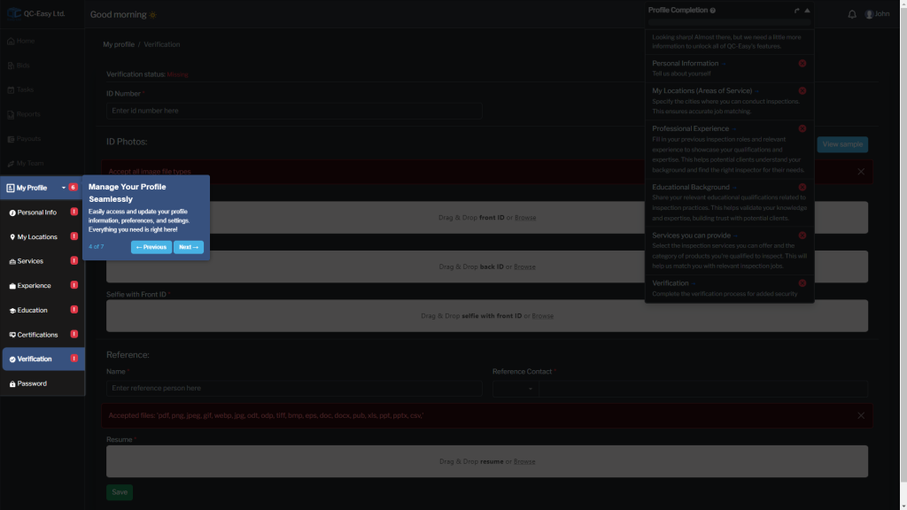Complete Profile and Verification