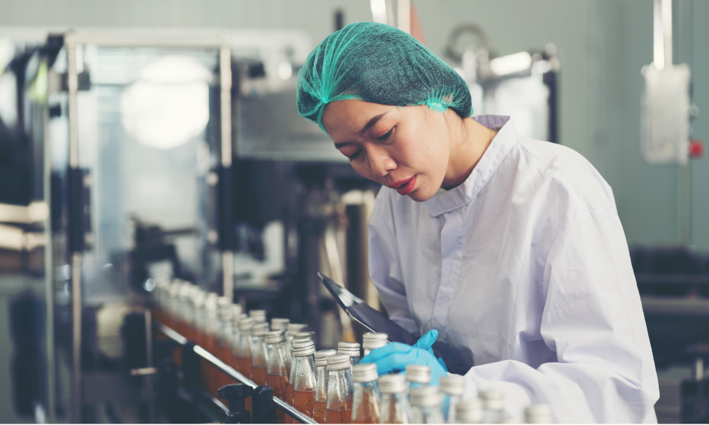 An inspector checking the quality of the products